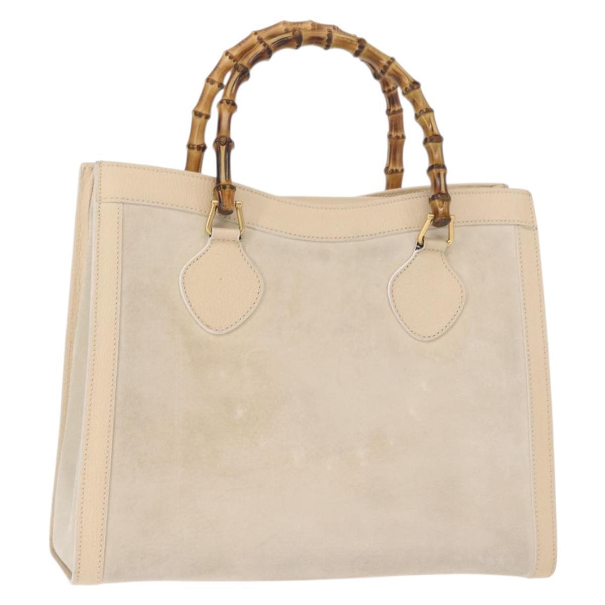 Gucci Bamboo Hand Bag Suede Light Beige Gold 002 2853 0260 0 Auth Am9506